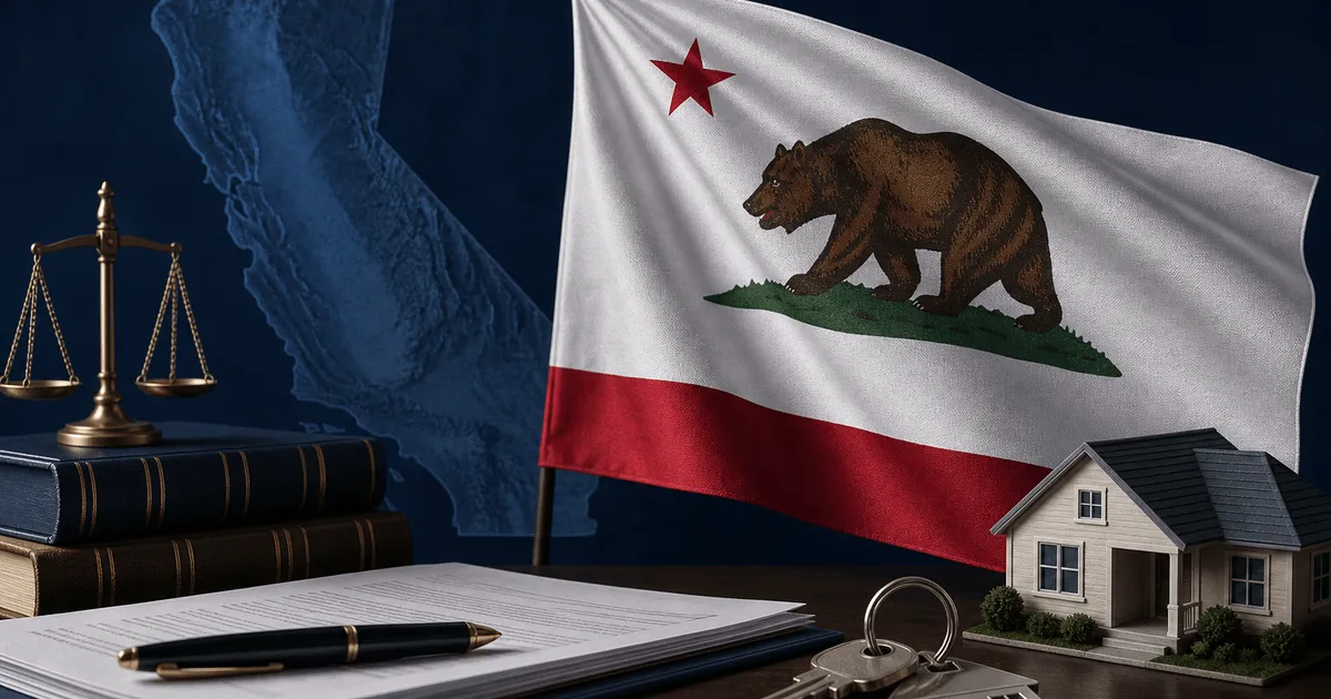 California state flag with exit tax and residency planning theme