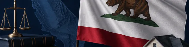 California state flag with exit tax and residency planning theme