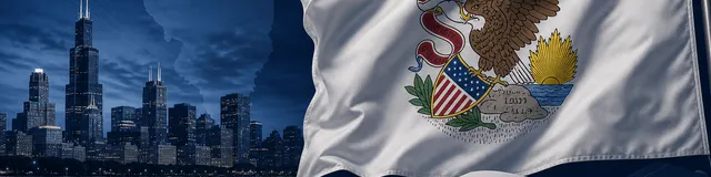 Illinois state flag with exit tax and residency theme