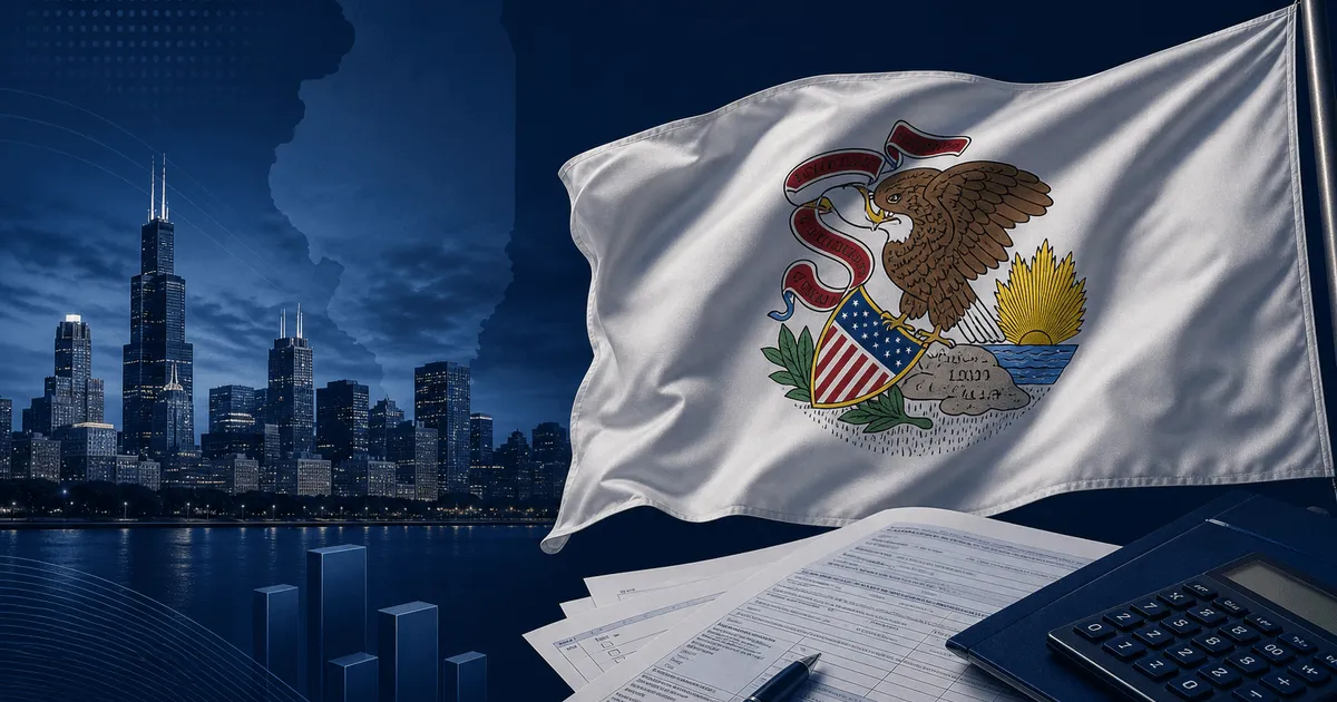 Illinois state flag with exit tax and residency theme