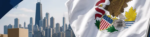 Illinois state flag with Chicago relocation theme