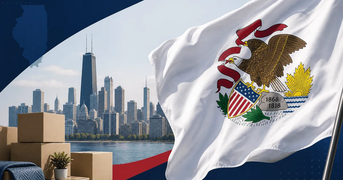 Illinois state flag with Chicago relocation theme