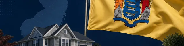New Jersey state flag with exit tax and residency theme