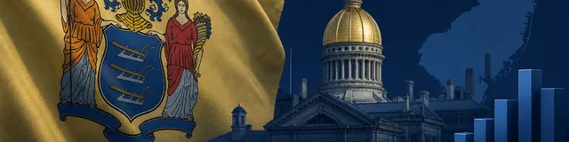 New Jersey state flag with pending tax proposals theme