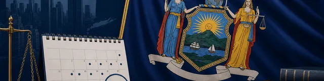 New York state flag with NYC residency and exit tax theme