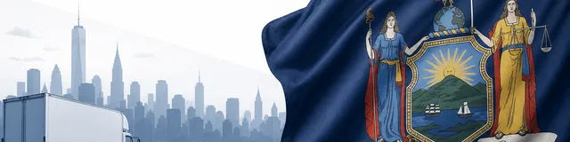 New York state flag with NYC tax and relocation theme