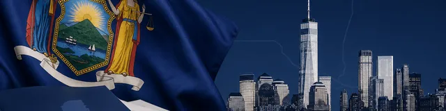 New York state flag with pending tax proposals theme