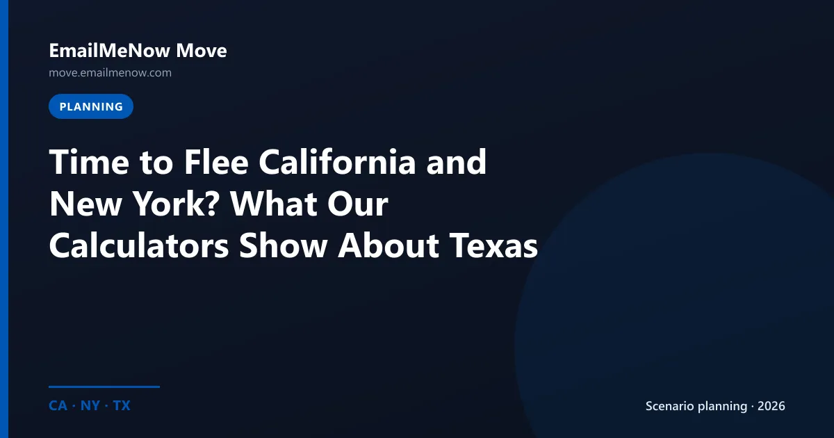California and New York flags with Texas relocation savings theme